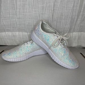White Iridescent Sparkle Wedding Tennis Shoes-6.5